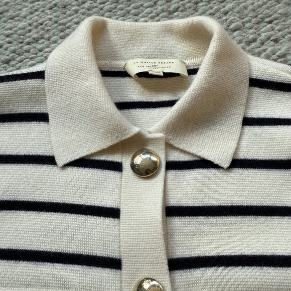 Sezane Navy-White Striped Betty Cardigan - Picture 3 of 4